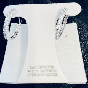 Lab Created White Sapphire Sterling Silver Earrings NWT